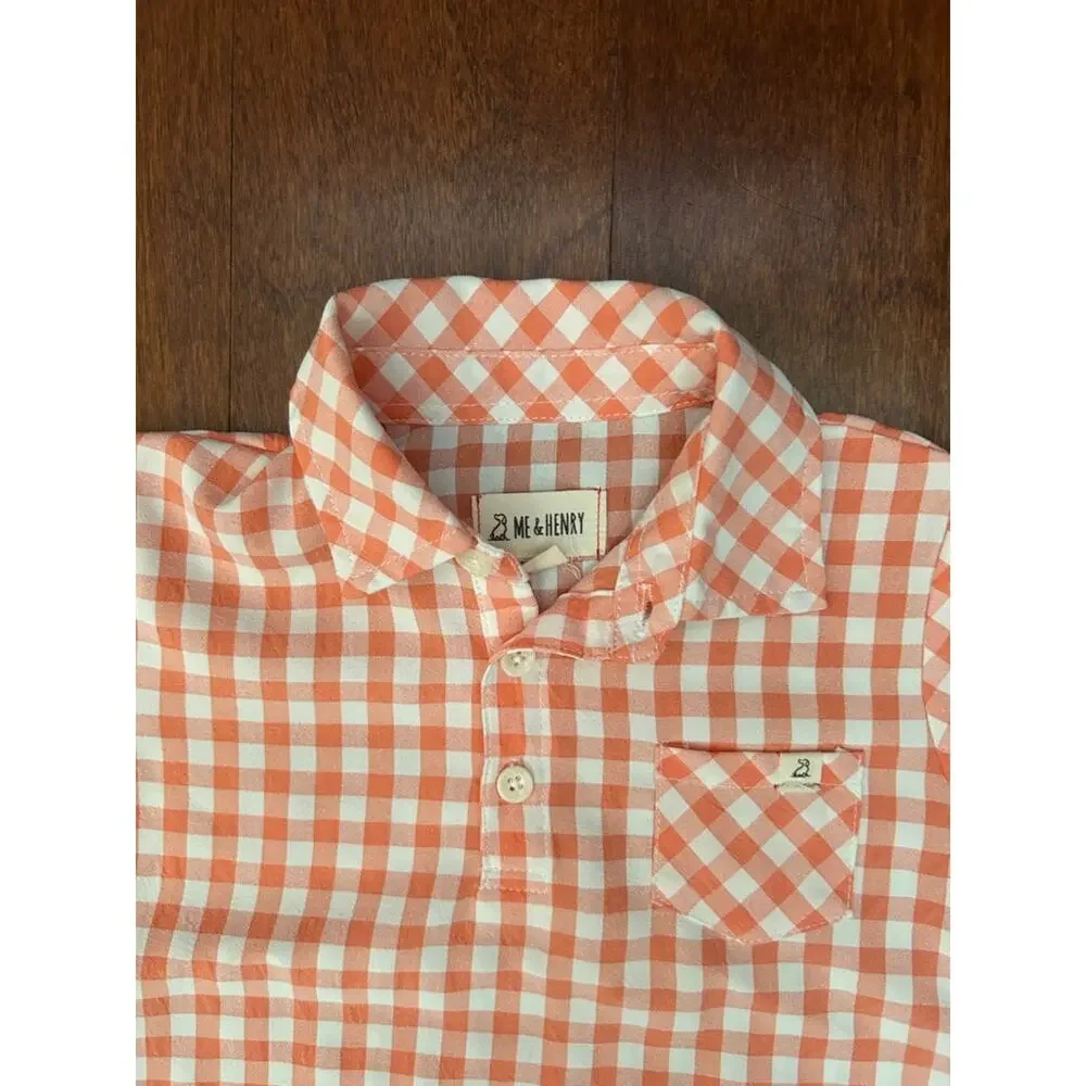 Me & Henry Orange Gingham Short Sleeve Baby Romper, Size 18-24 Months